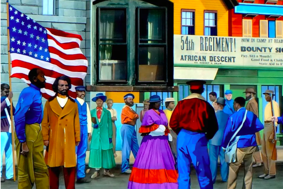 Mural of volunteer infantry on Williams Street, New Bedford, MA